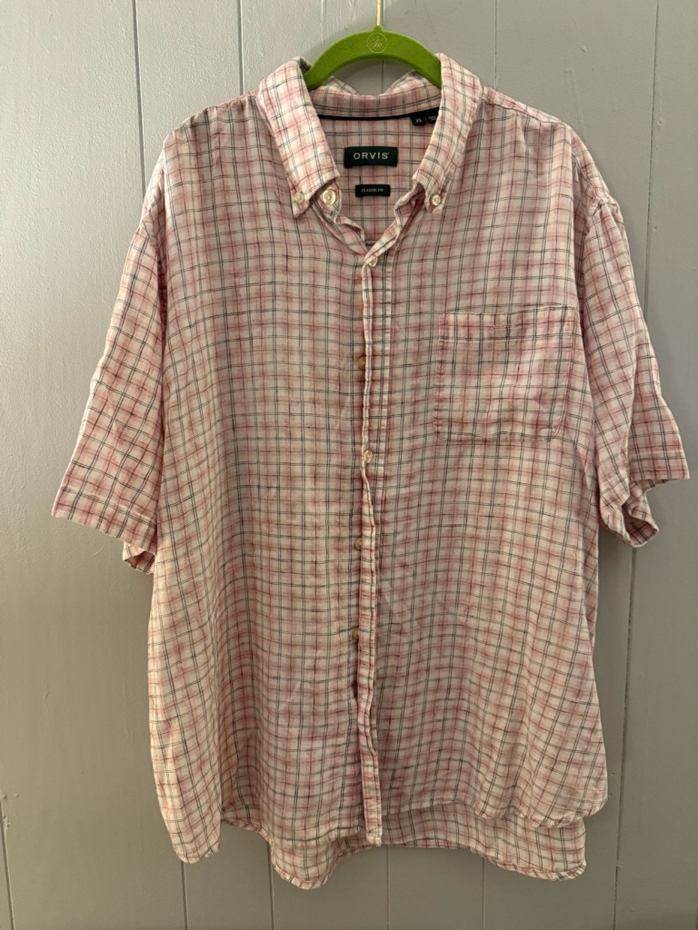 Orvis Pink and White Plaid Short-Sleeve Button-Down Shirt